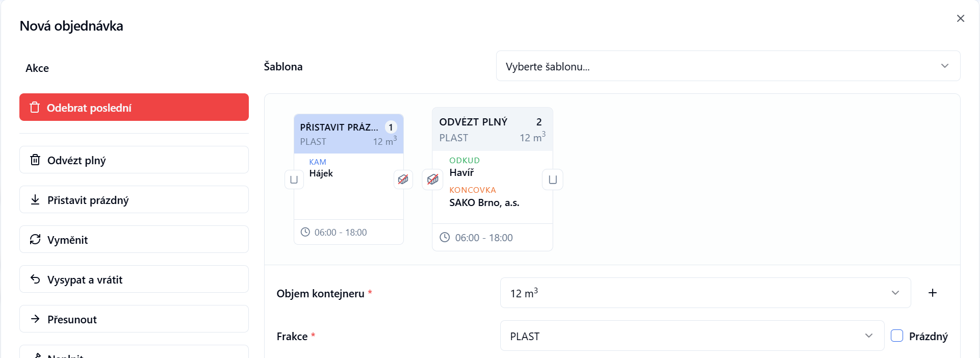 Obrázek přistavení a odvozu
